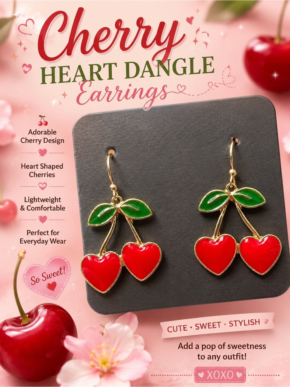 Cherry Heart Dangle Earrings